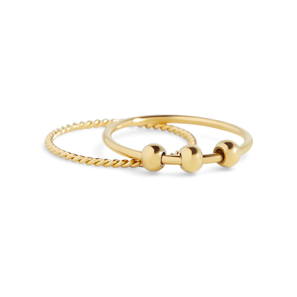Dainty Stackable Beaded Fidget Ring Set - Gold / 4