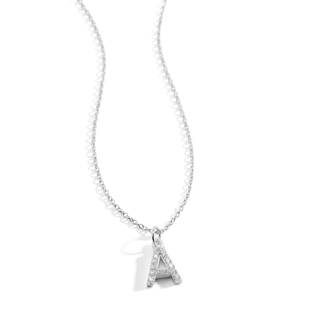 Sterling Silver Pavé Uppercase Initial Necklace