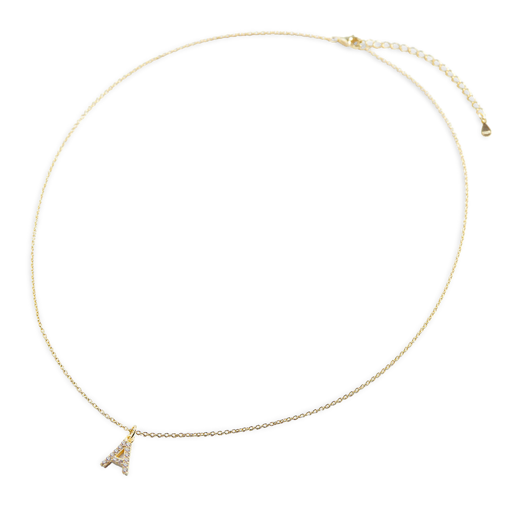 Pavé Uppercase Initial Necklace - 18k Gold Plated / A