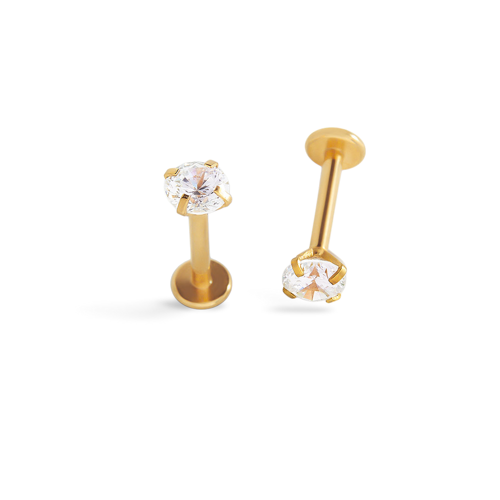 Crystal Sleeper Flatback Studs | 18g - Gold