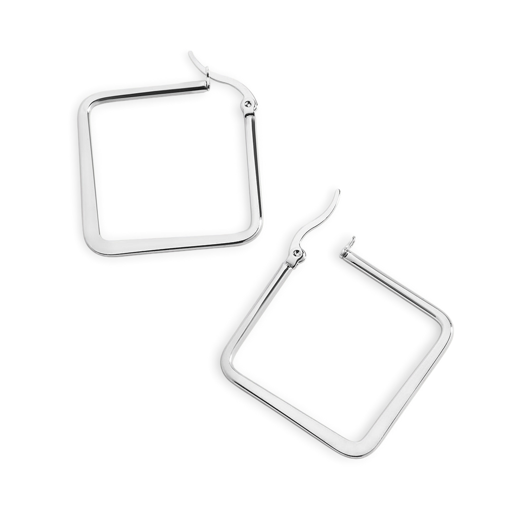 Geometric Girl Boss Hoop Earrings - Silver