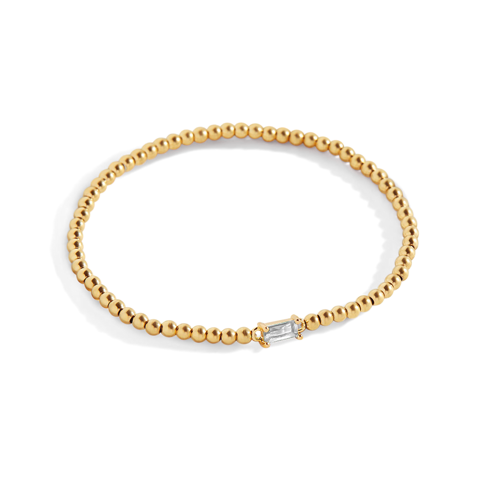 Beaded Birthstone Bracelet - Gold / April Diamond / 7"