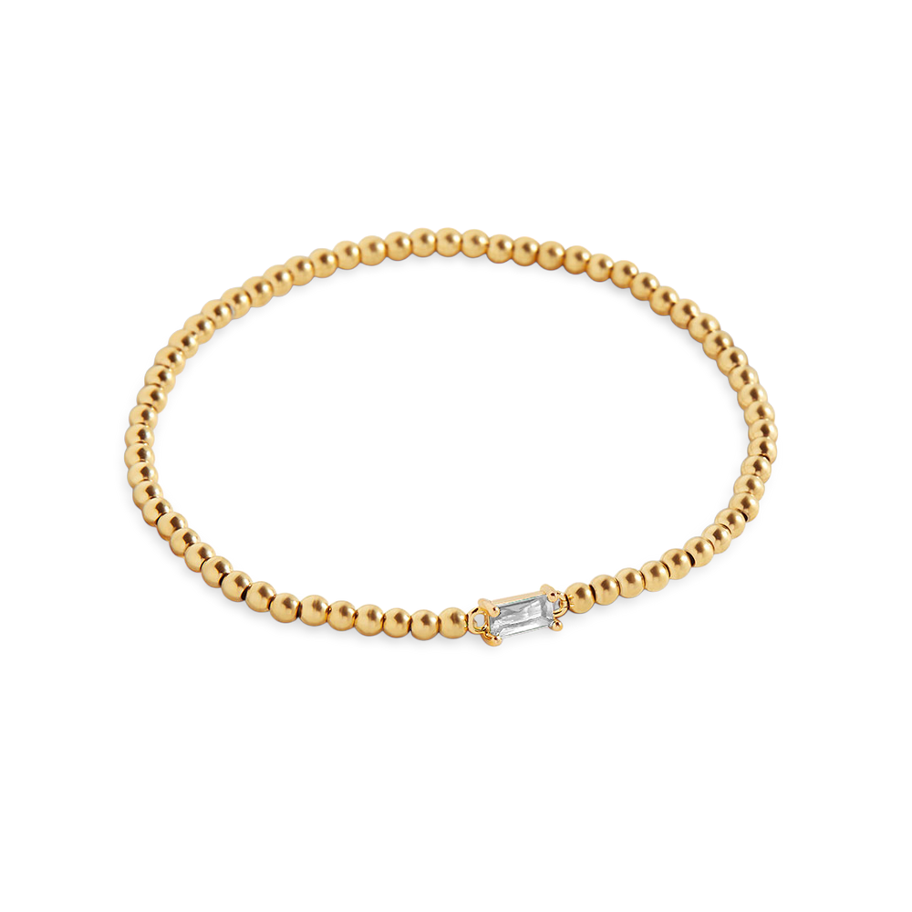 Beaded Birthstone Bracelet - Gold / April Diamond / 7"