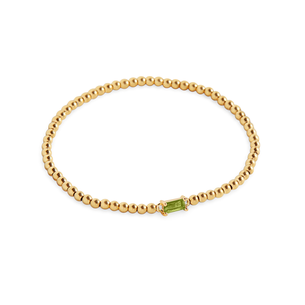 Beaded Birthstone Bracelet - 18k Gold Plated / August Peridot / 7"