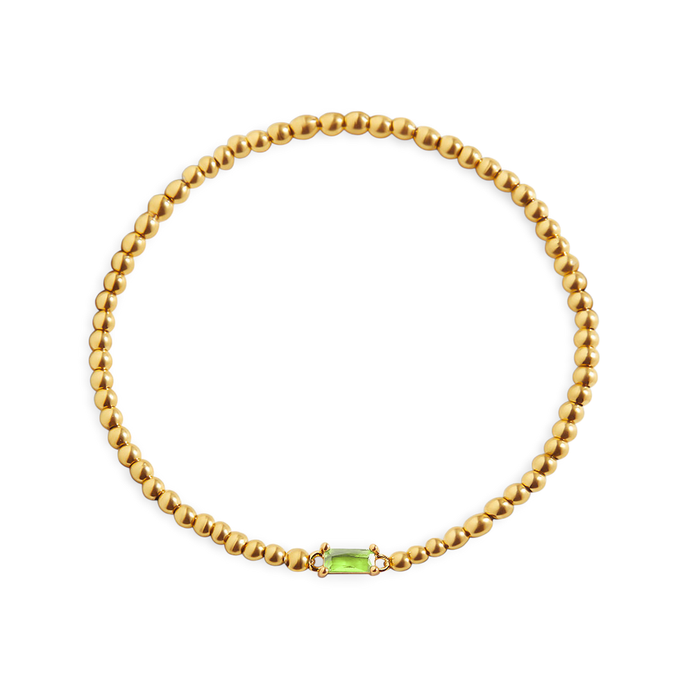 Beaded Birthstone Bracelet - 18k Gold Plated / August Peridot / 7"