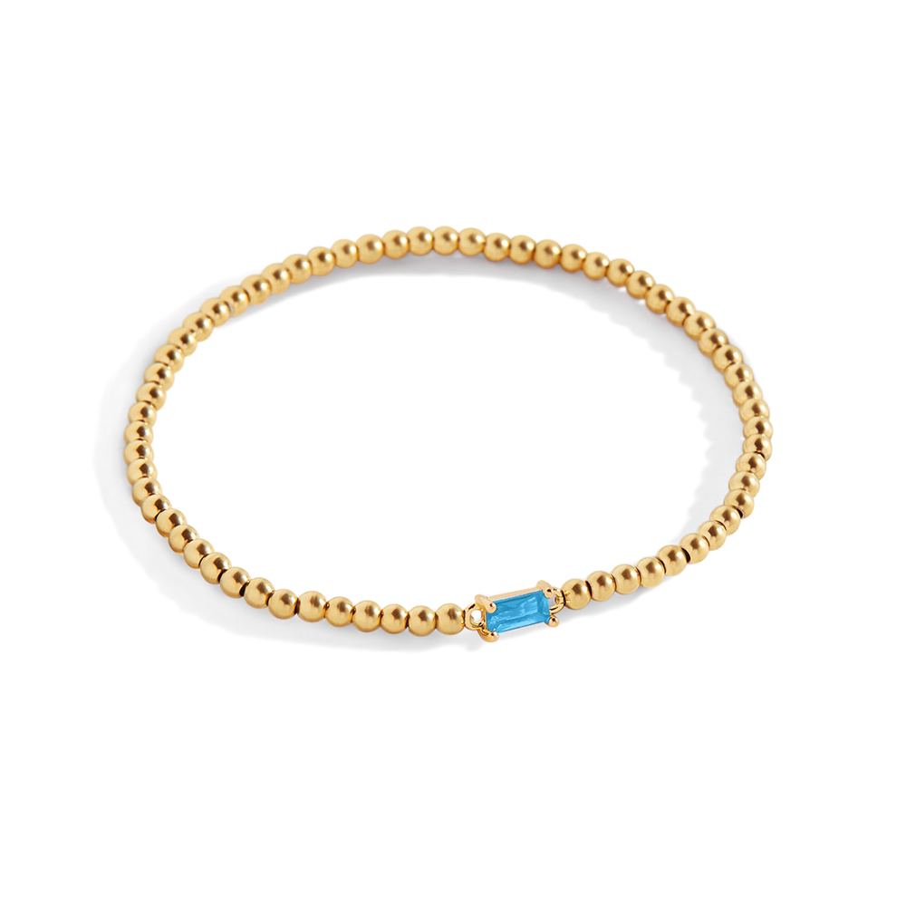 Beaded Birthstone Bracelet - Gold / December Blue Zircon / 7"
