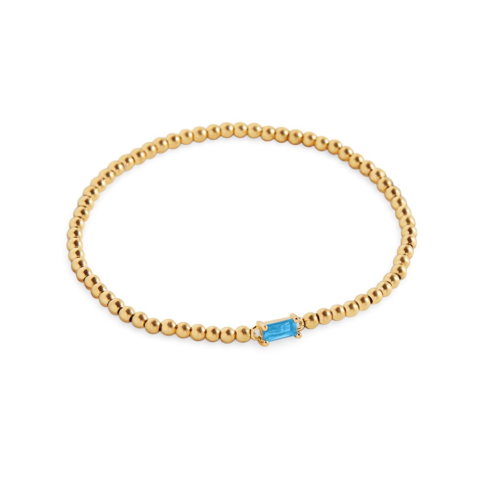Beaded Birthstone Bracelet - Gold / December Blue Zircon / 6.5"