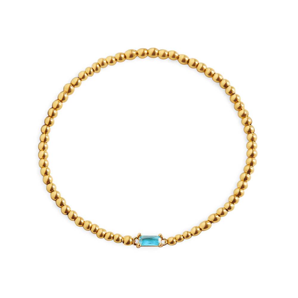 Beaded Birthstone Bracelet - Gold / December Blue Zircon / 6.5"