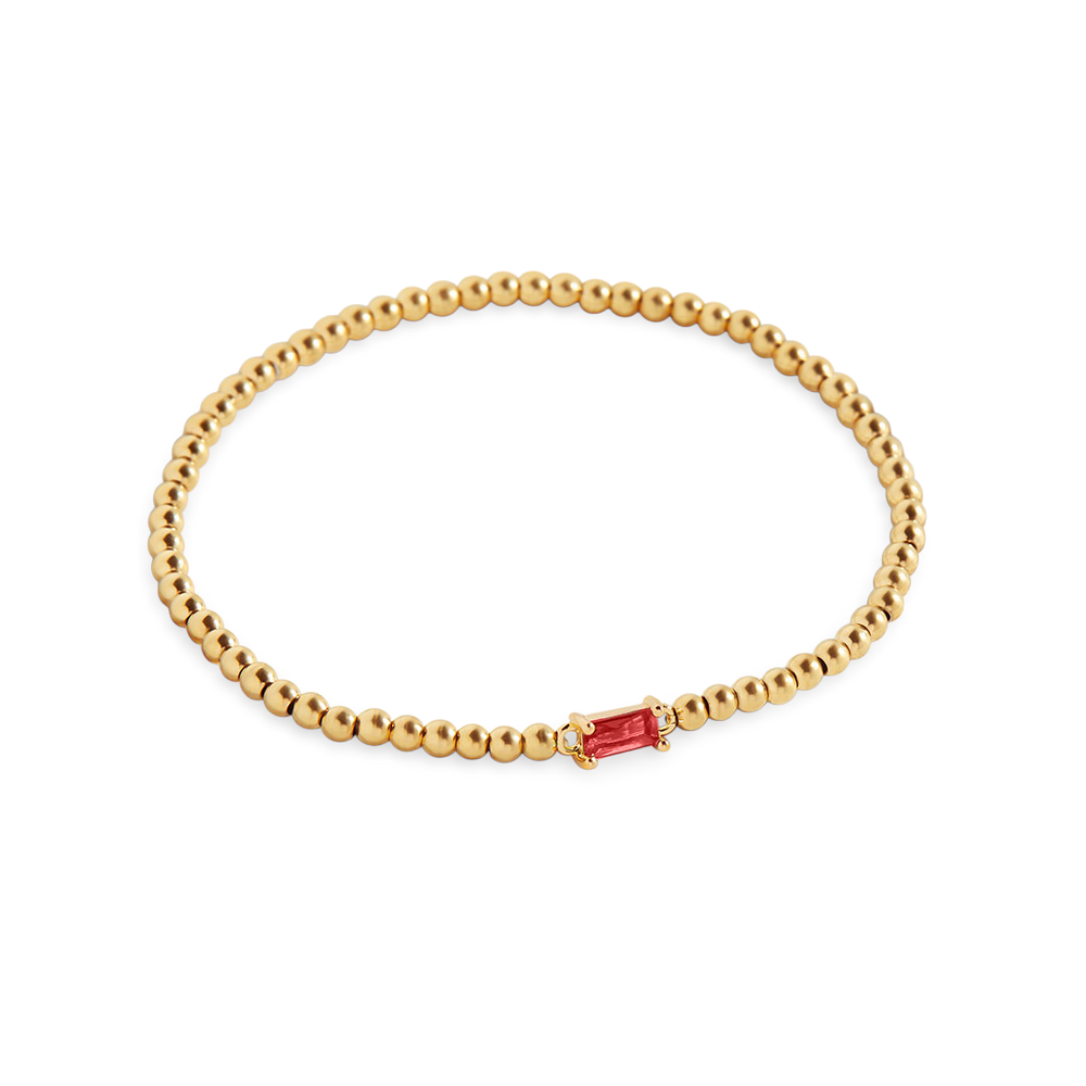 Beaded Birthstone Bracelet - Gold / January Garnet / 7"