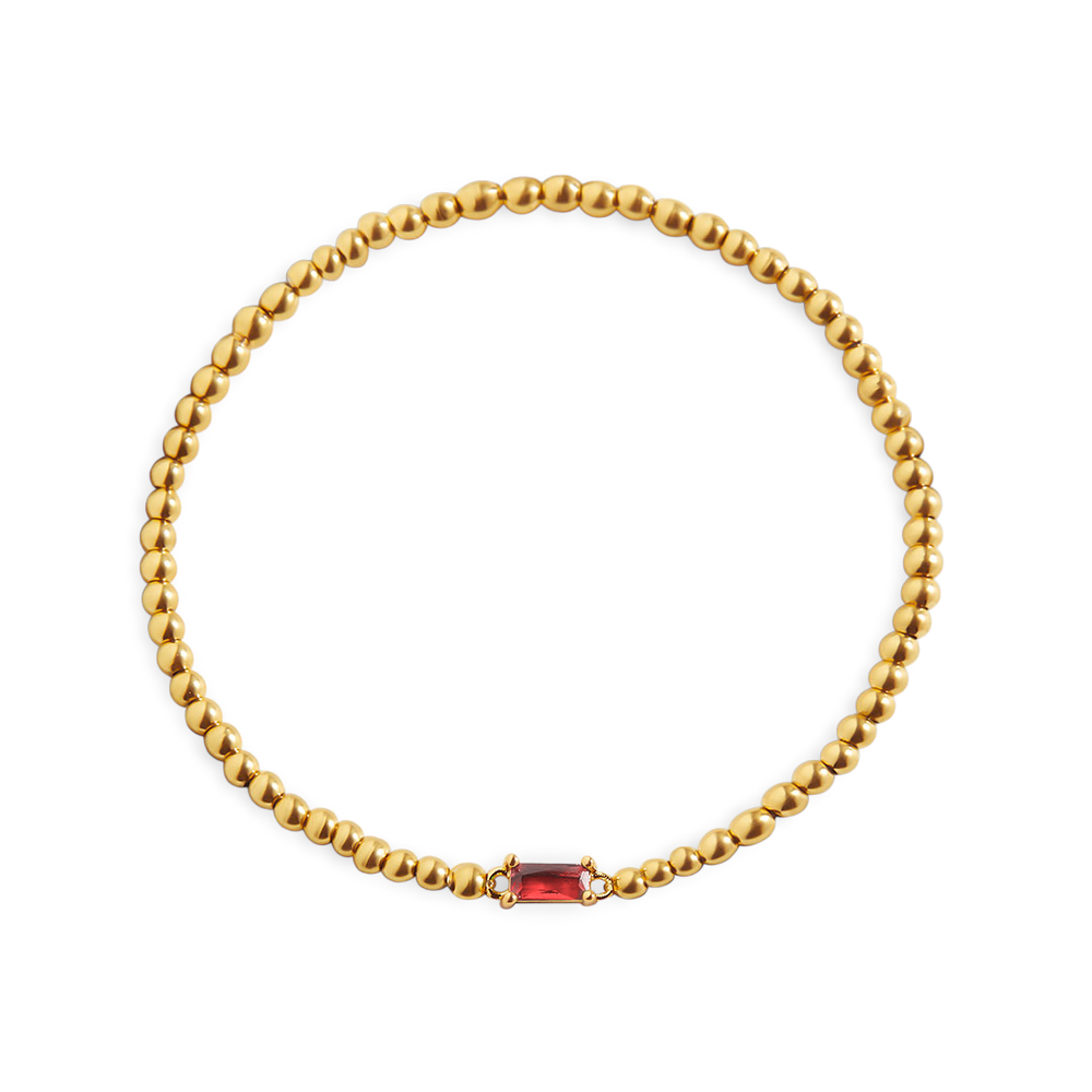 Beaded Birthstone Bracelet - Gold / January Garnet / 7"