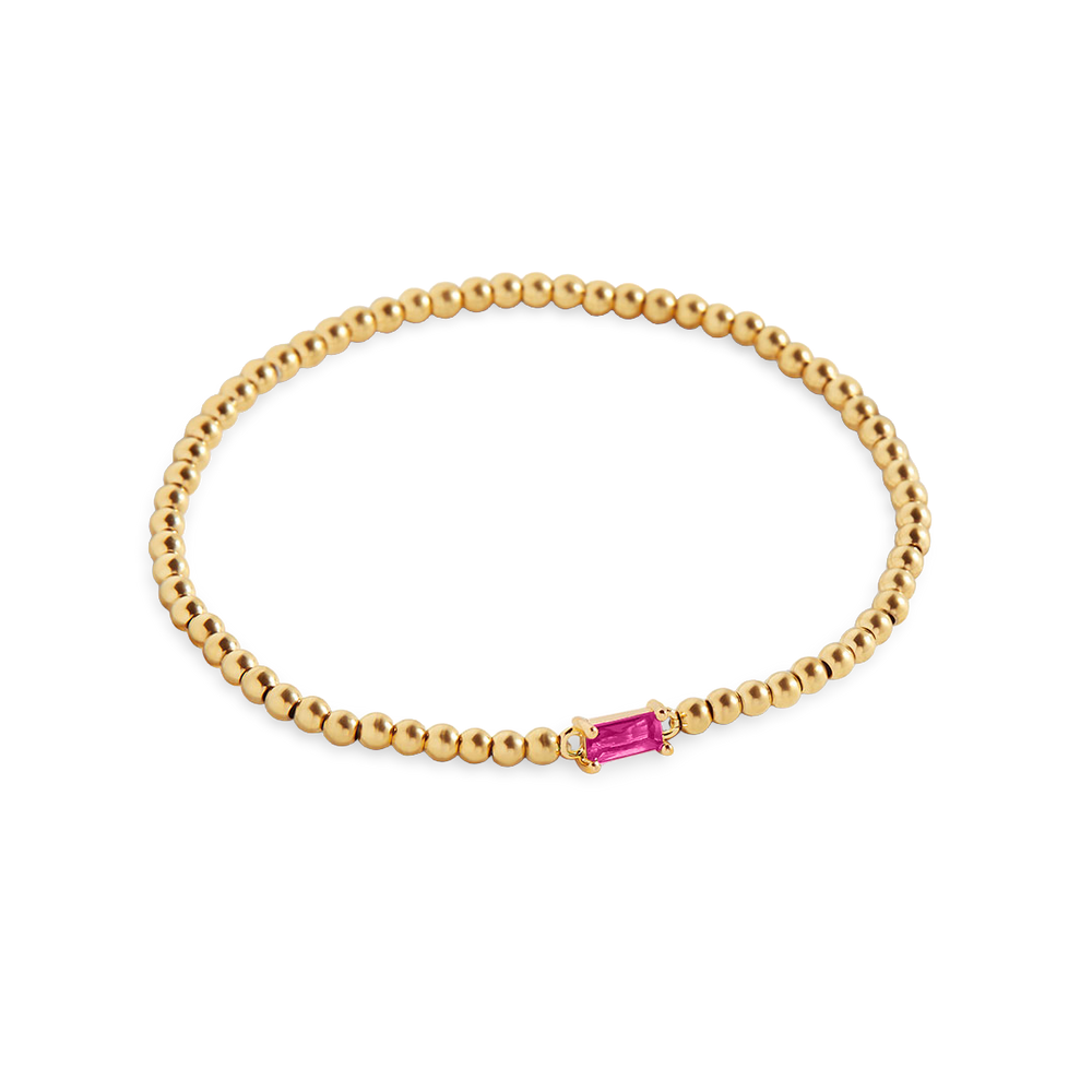 Beaded Birthstone Bracelet - 18k Gold Plated / July Ruby / 7"