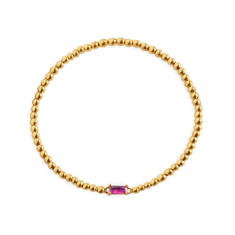 Beaded Birthstone Bracelet - 18k Gold Plated / July Ruby / 7"