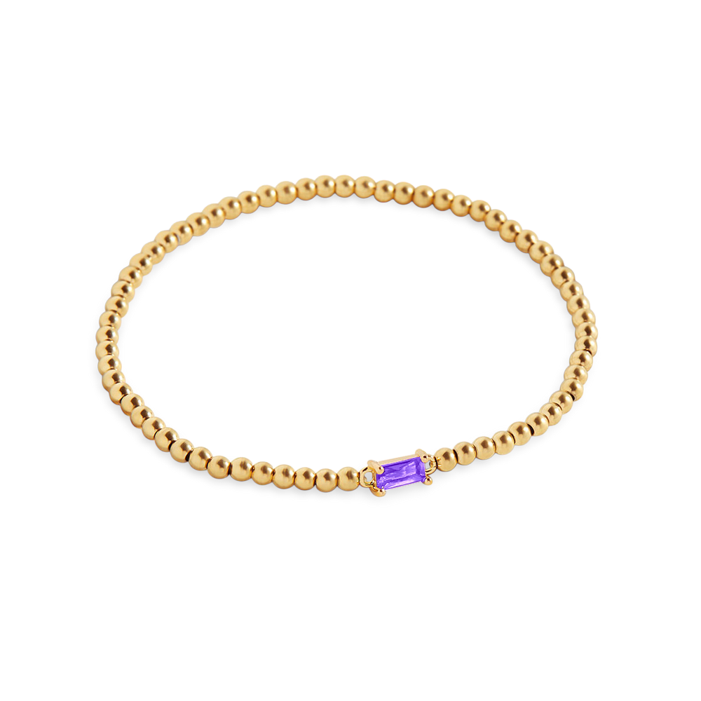 Beaded Birthstone Bracelet - Gold / June Alexandrite / 7"