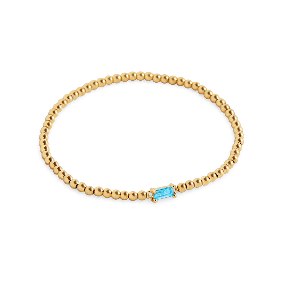 Beaded Birthstone Bracelet - Gold / March Aquamarine / 7"