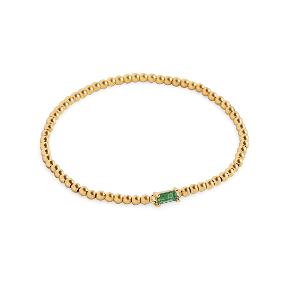 Beaded Birthstone Bracelet - Gold / May Emerald / 7"