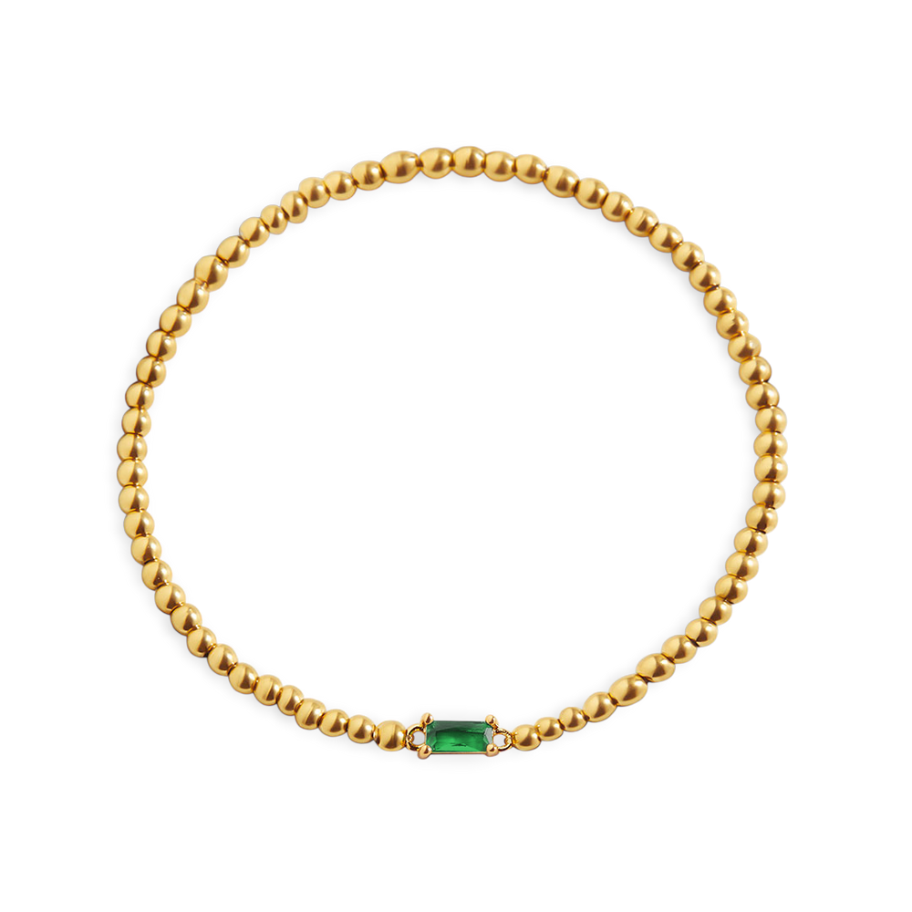 Beaded Birthstone Bracelet - Gold / May Emerald / 7"