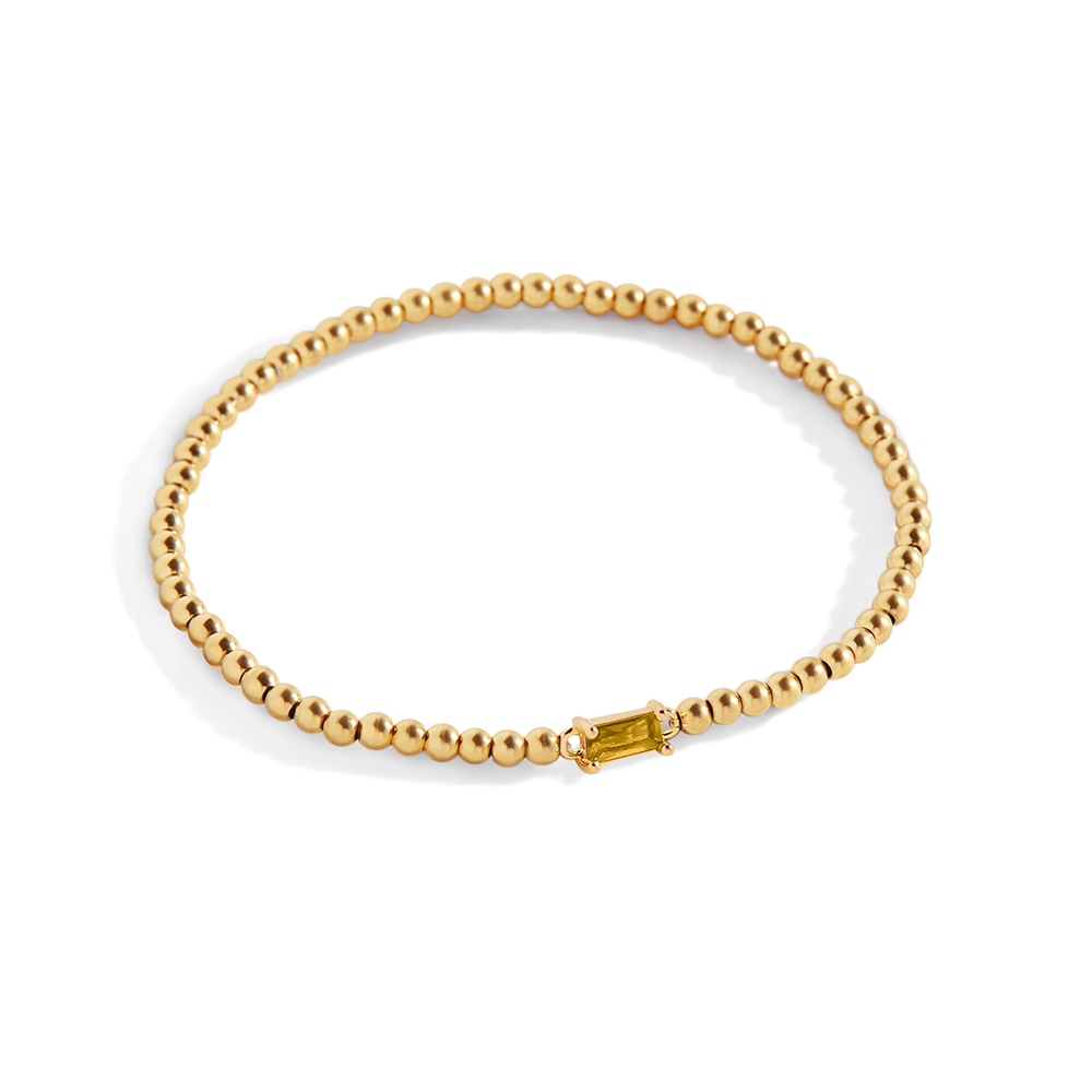 Beaded Birthstone Bracelet - Gold / November Citrine / 7"