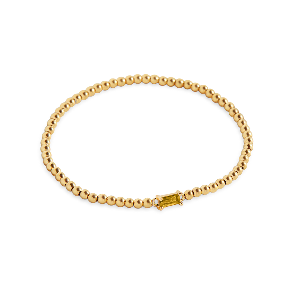 Beaded Birthstone Bracelet - Gold / November Citrine / 7"