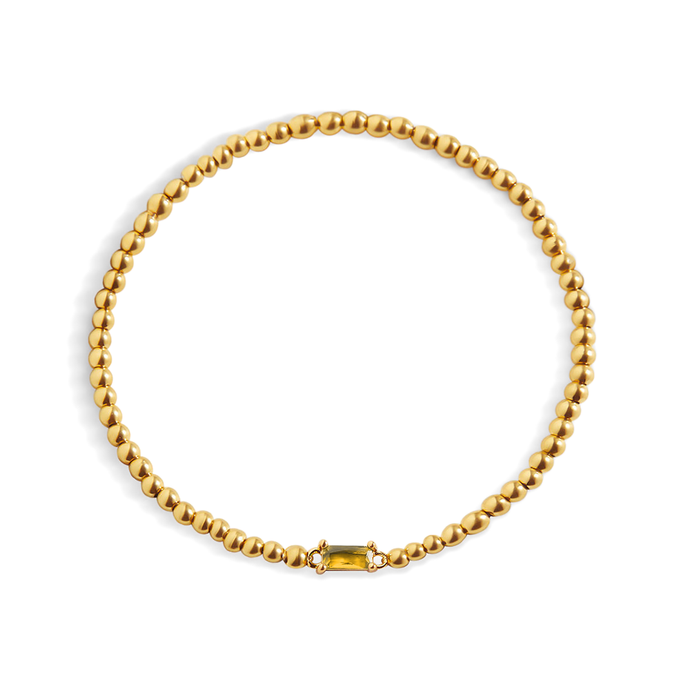 Beaded Birthstone Bracelet - Gold / November Citrine / 7"