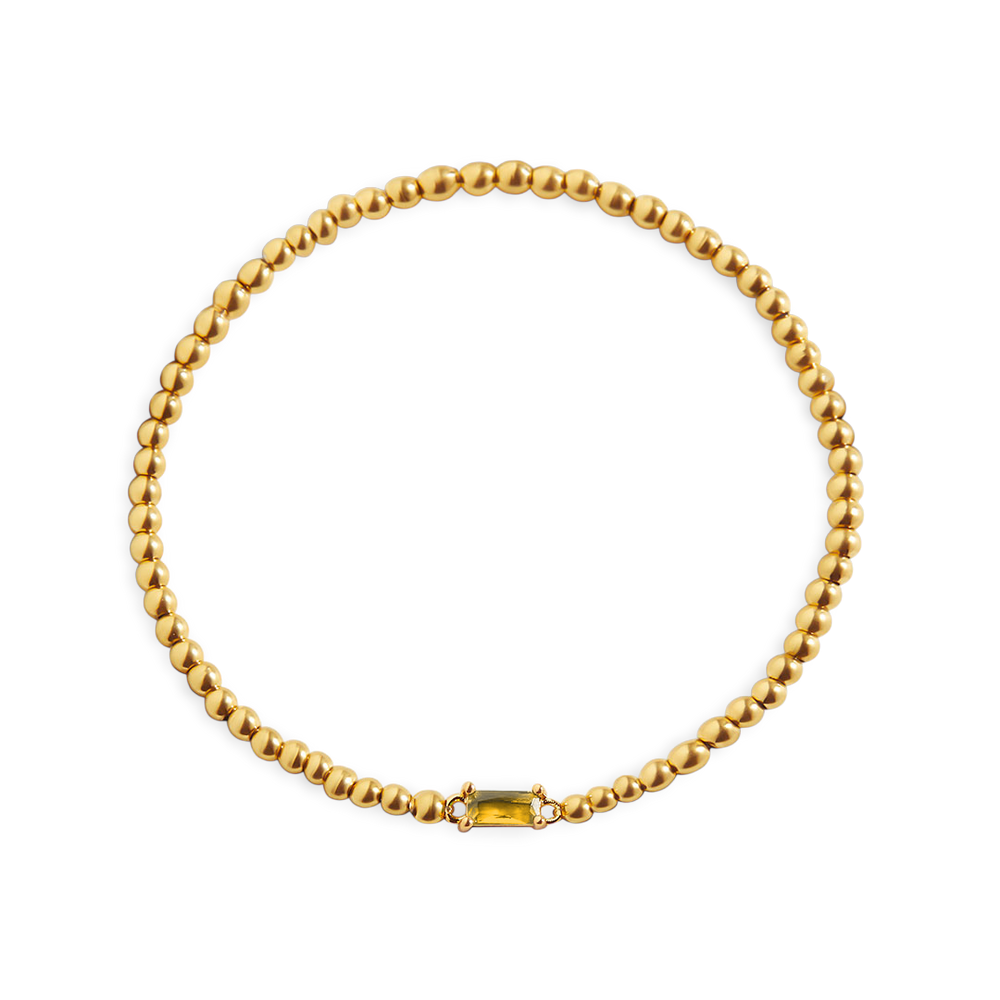 Beaded Birthstone Bracelet - Gold / November Citrine / 7"