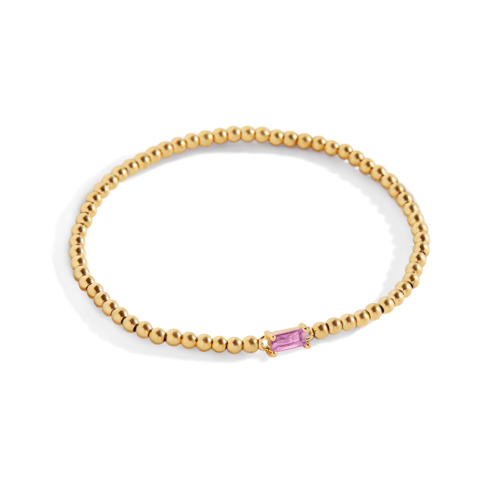 Beaded Birthstone Bracelet - Gold / October Pink Tourmaline / 7"