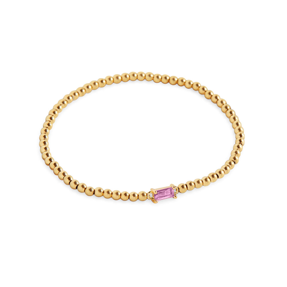 Beaded Birthstone Bracelet - 18k Gold Plated / October Pink Tourmaline / 7"