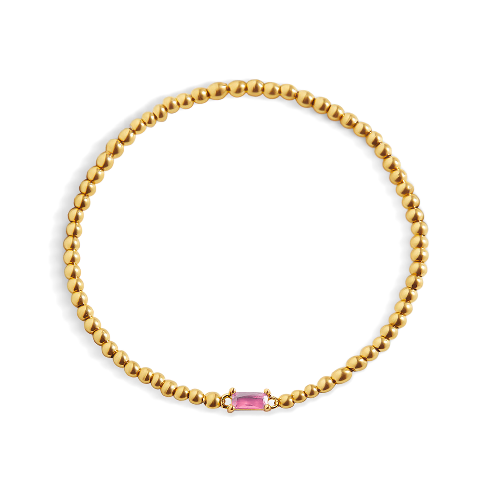 Beaded Birthstone Bracelet - Gold / October Pink Tourmaline / 7"