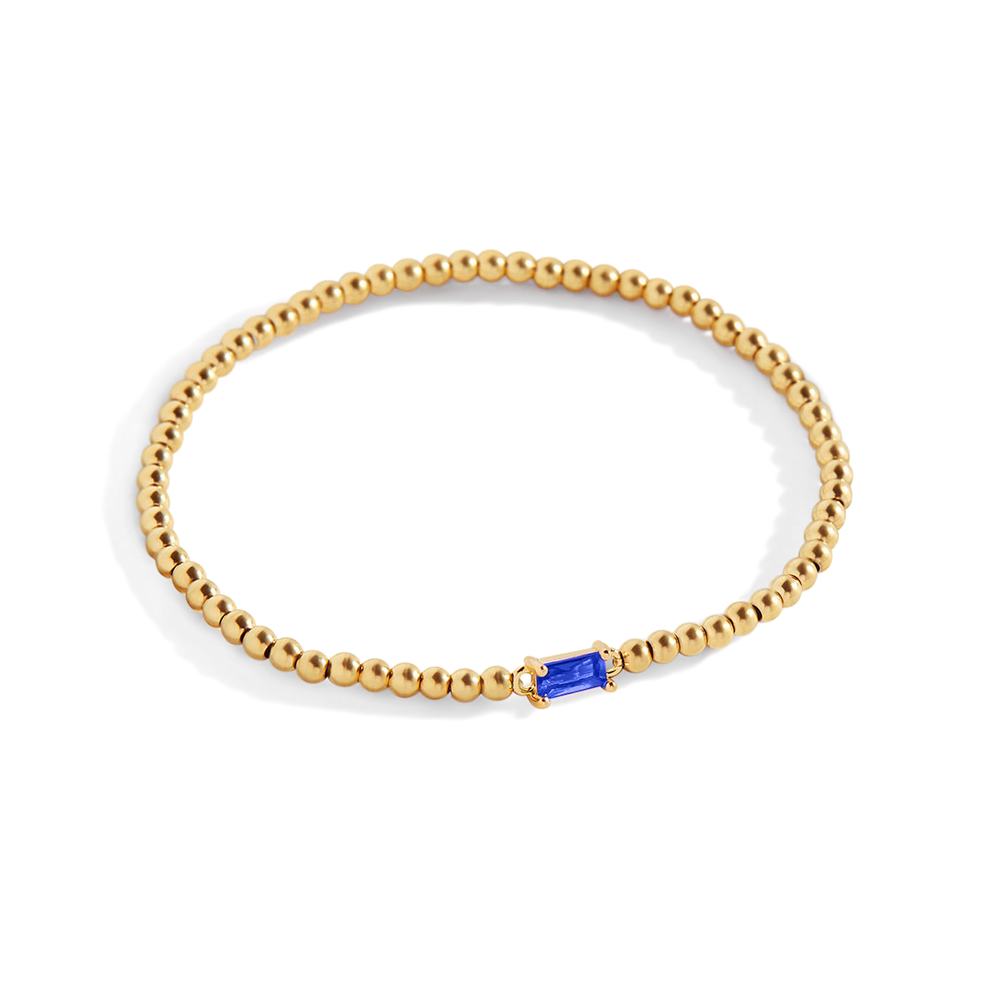 Beaded Birthstone Bracelet - Gold / September Sapphire / 7"