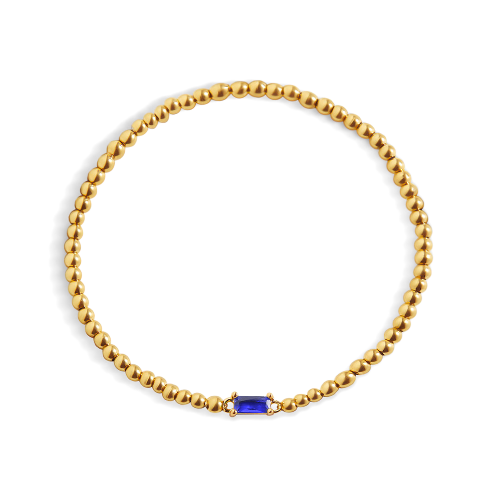 Beaded Birthstone Bracelet - Gold / September Sapphire / 7"