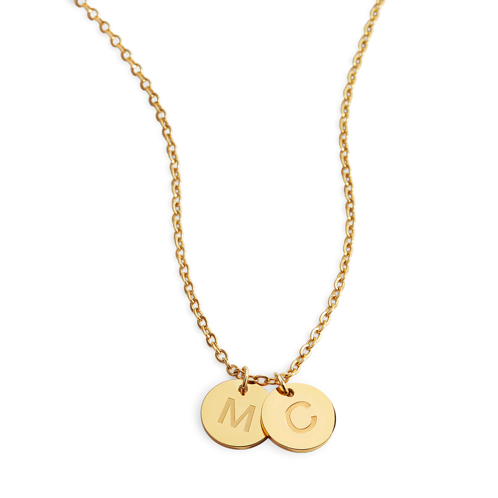 Collar con colgante de dos iniciales - Chapado en oro de 18 quilates. / Dainty Cable Chain