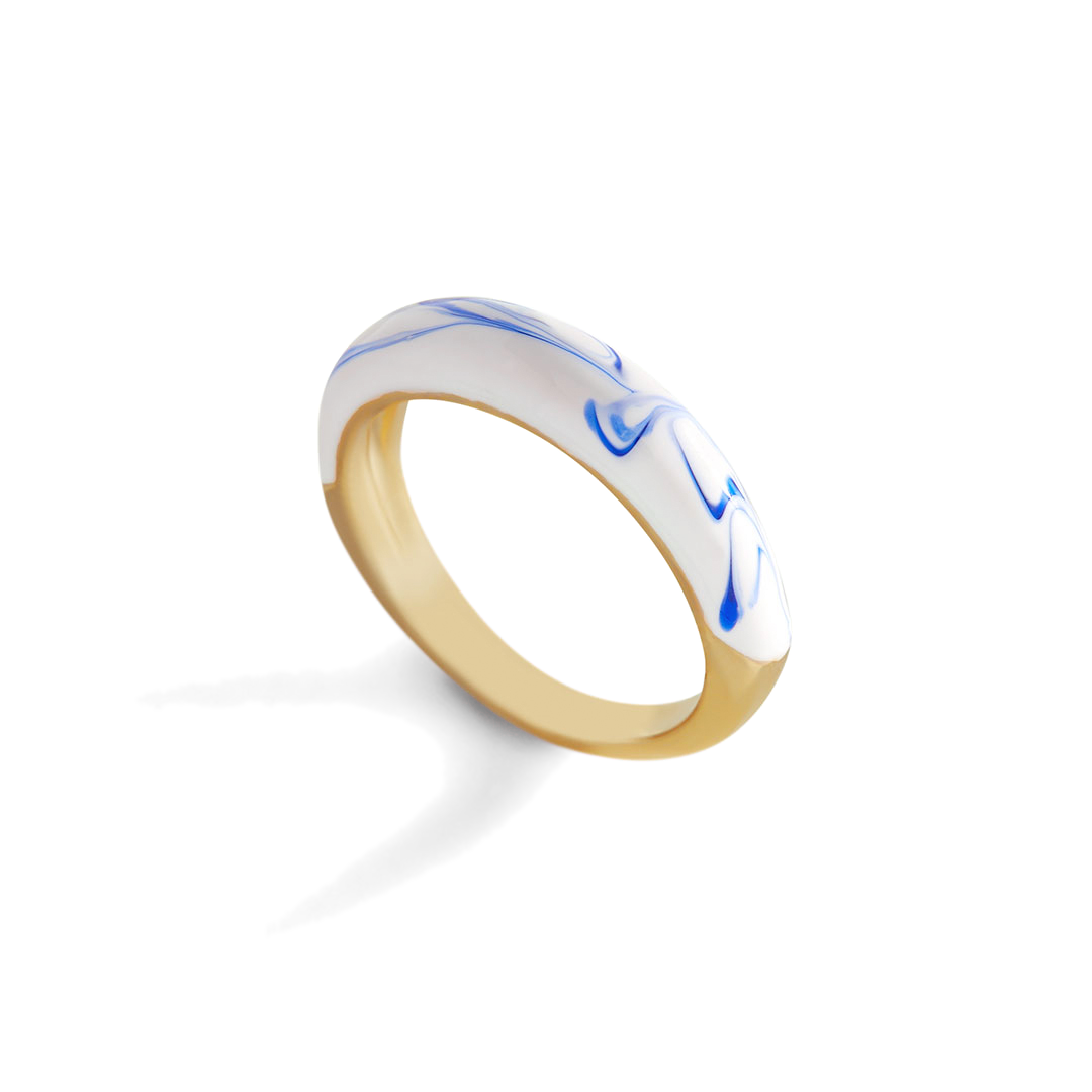 Blue Porcelain Dome Ring