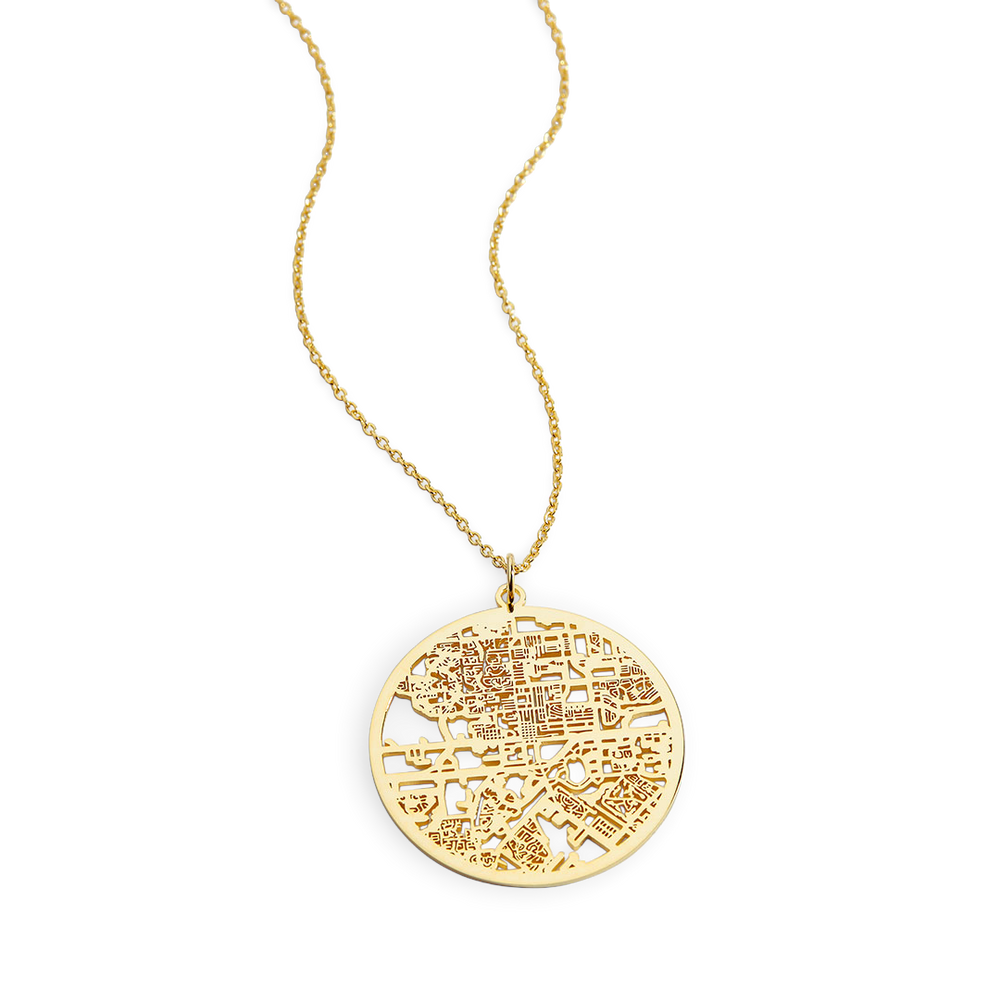 Custom Map Pendant Necklace - 18k Gold Plated / Circle