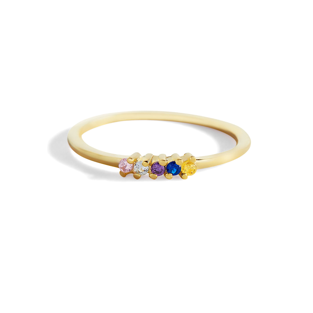 Personalized Dainty Birthstones Ring - 18k Gold Over Sterling Silver / 5