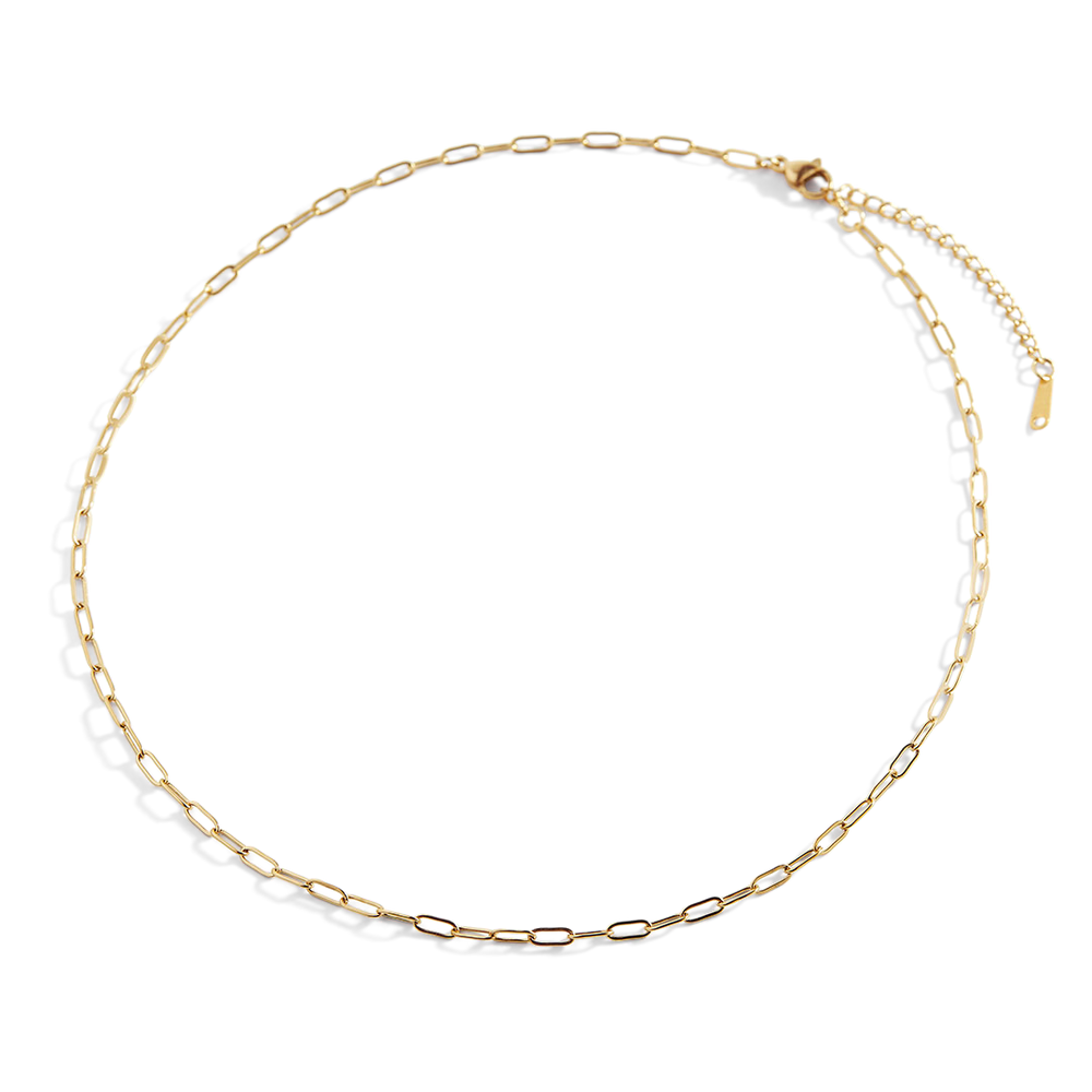 Thin Paperclip Necklace - Gold / 16" + 2"