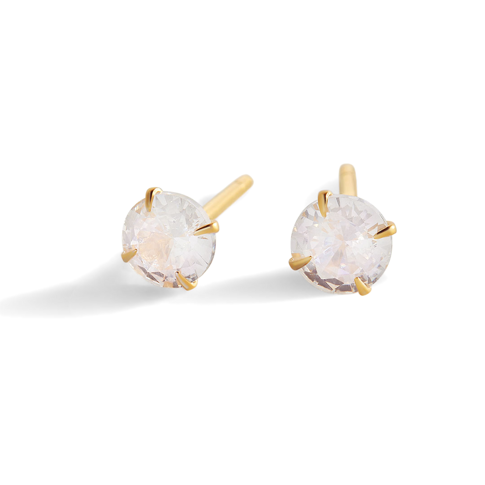 4mm Classic Solitaire Diamond Studs - 18k Gold Over Sterling Silver