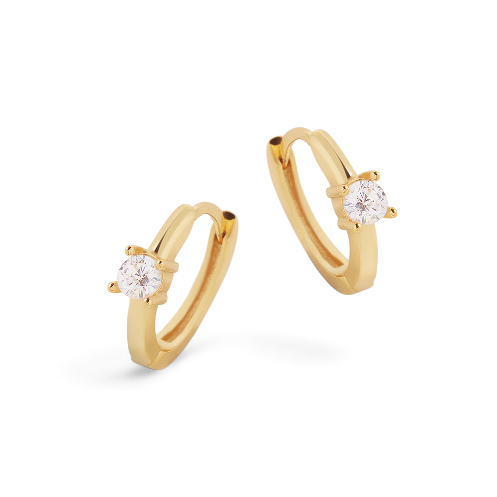 Aros Huggie Delicados De Una Piedra - Chapado en oro de 18 quilates.