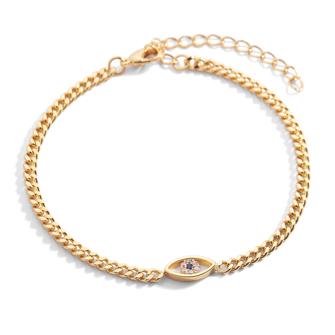 Dainty Cuban Link Chain Evil Eye Bracelet