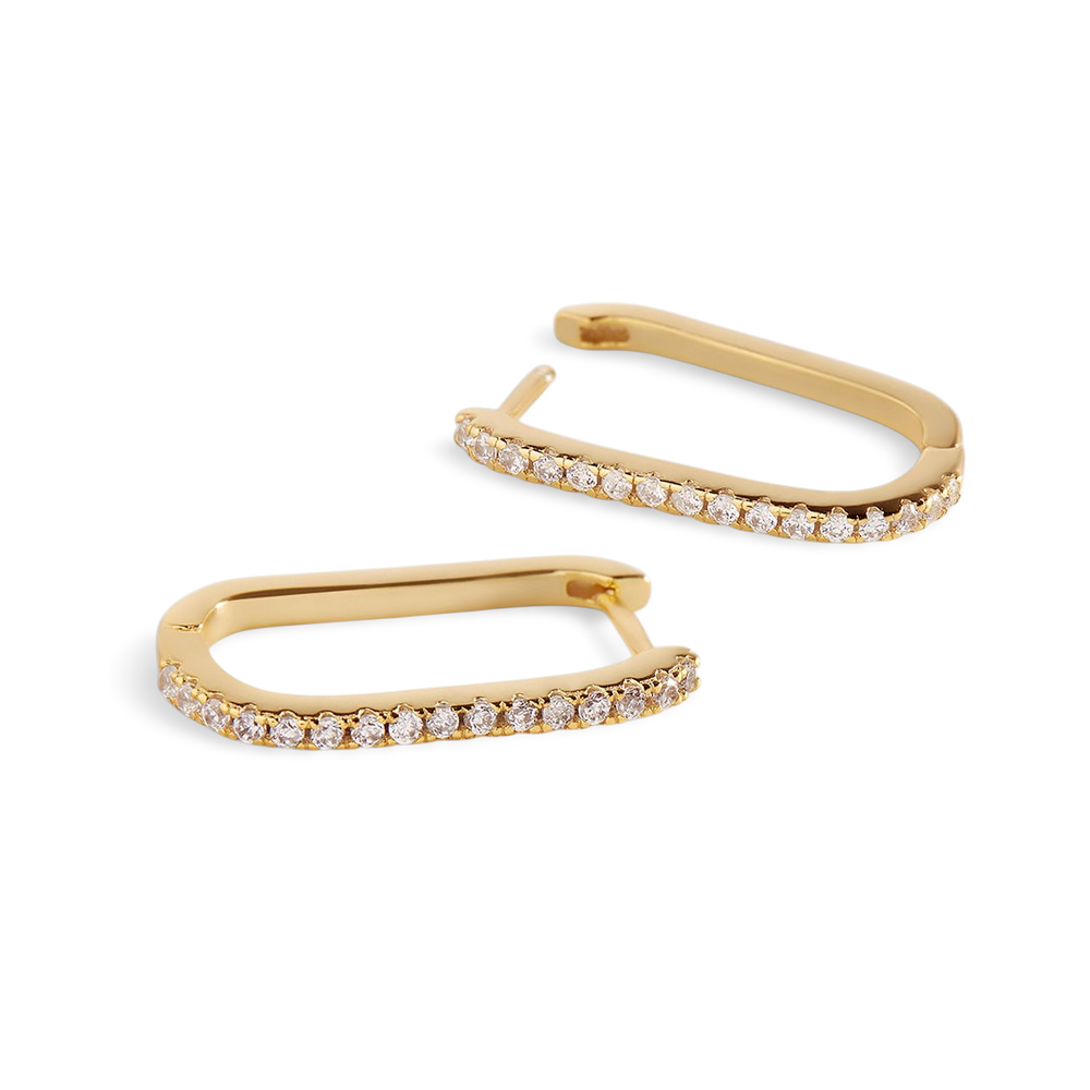 Pendientes de aro con pavé cuadrado - Gold