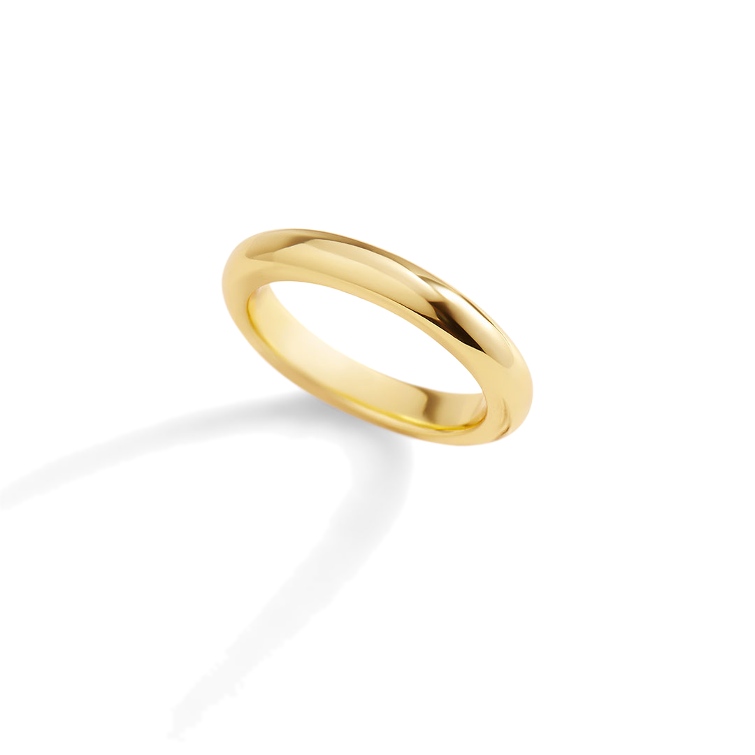 Gold ring on a light gray background