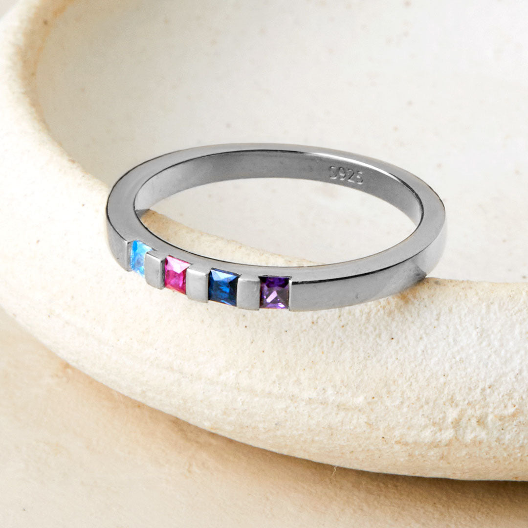 Princess-Cut Birthstone Band Ring – Mint & Lily