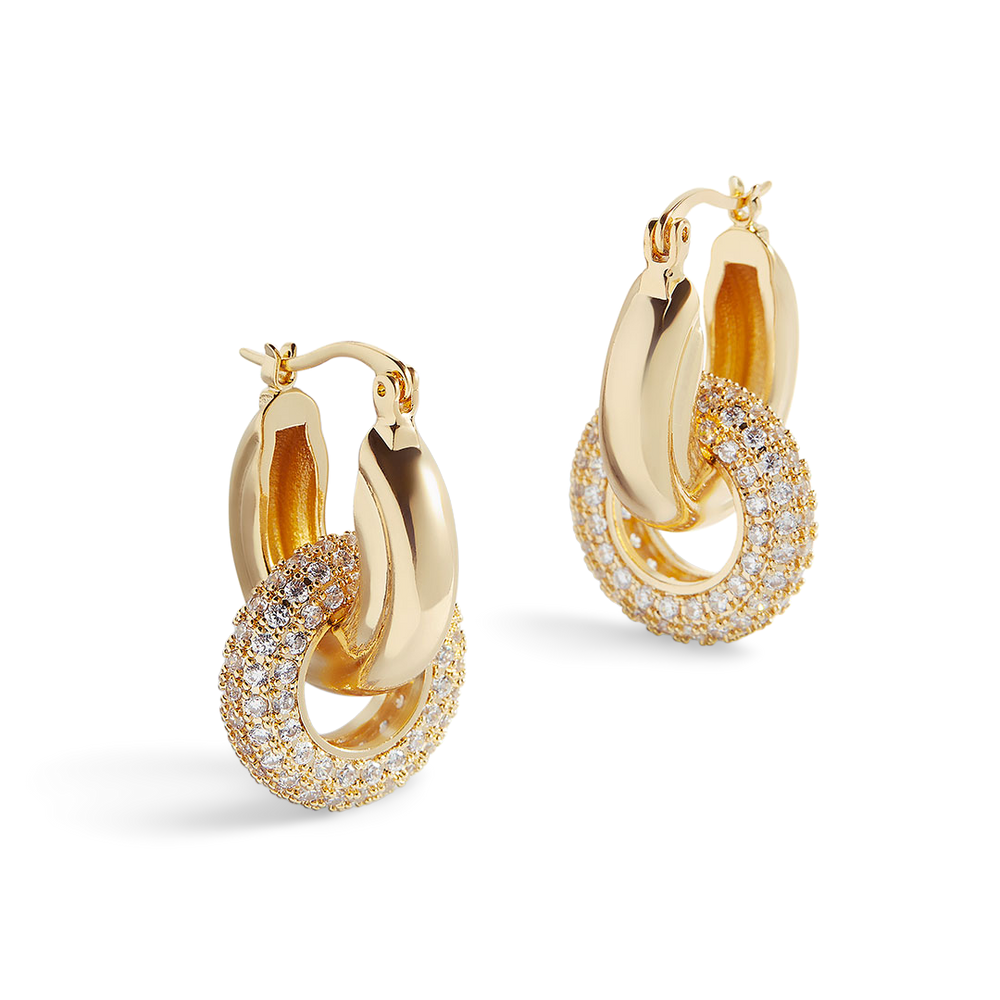 Pavé Interlock Hoop Earrings - 18k Gold Over Sterling Silver