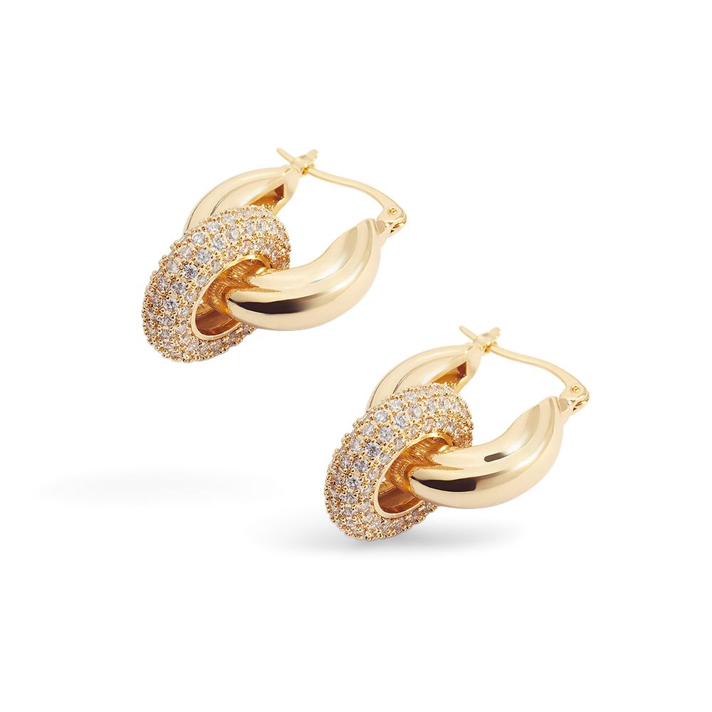 Pavé Interlock Hoop Earrings - 18k Gold Over Sterling Silver