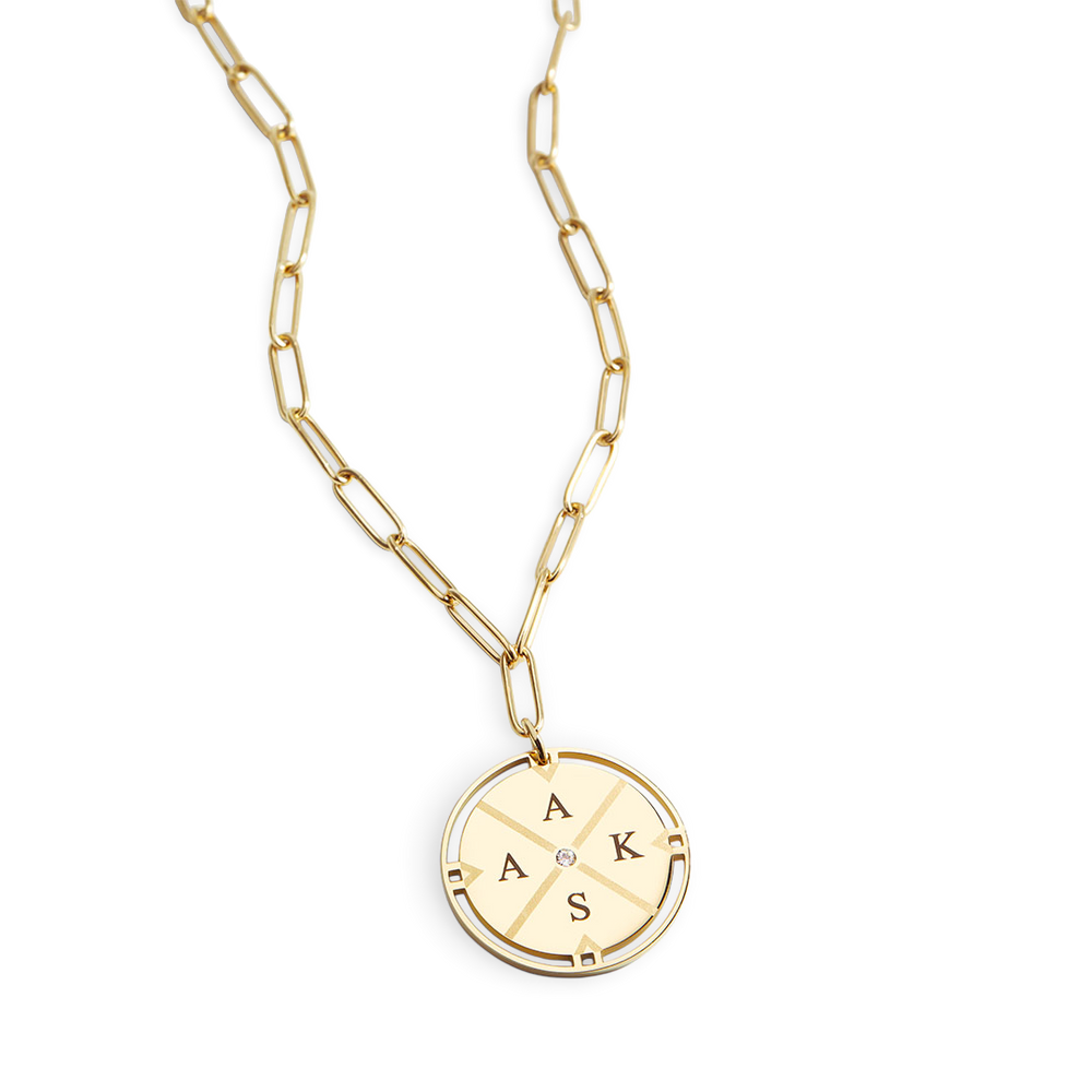 Personalized Compass Pendant Necklace - Standard / Gold