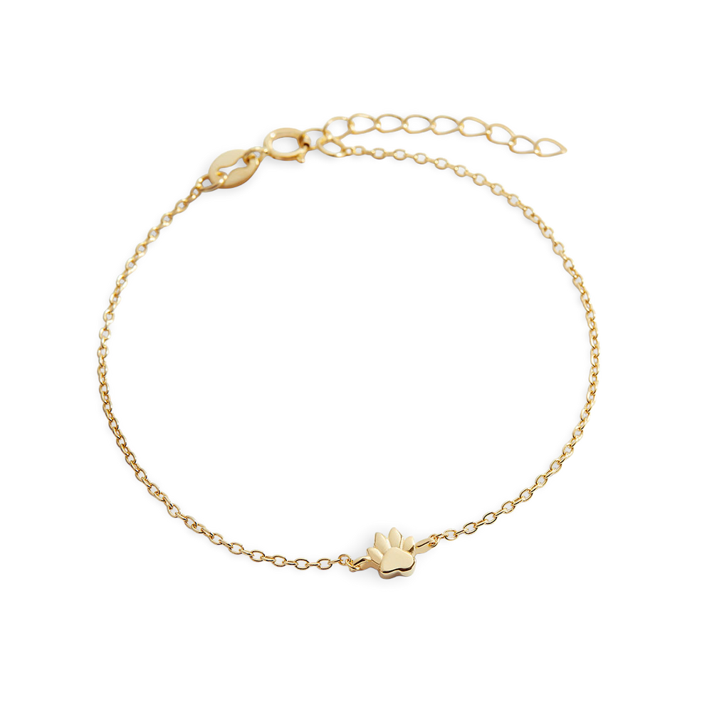 Tiny Pawprint Bracelet - 18k Gold Over Sterling Silver / 6.5" + 1"