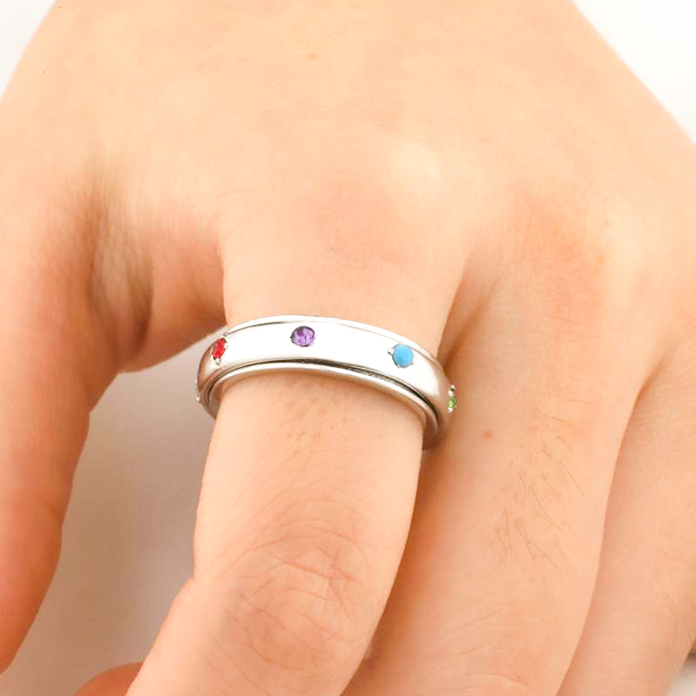 Gemstone Station Fidget Ring - Silver / 6
