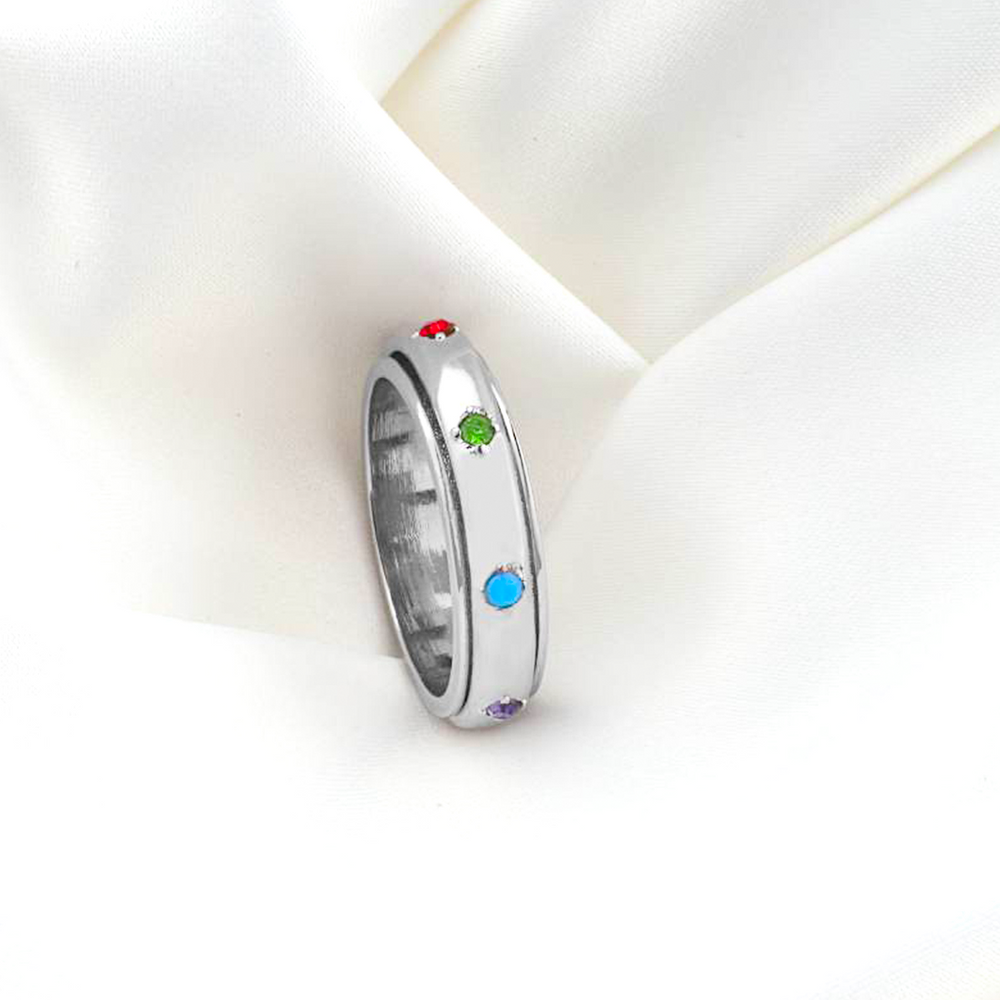 Gemstone Station Fidget Ring - Silver / 6