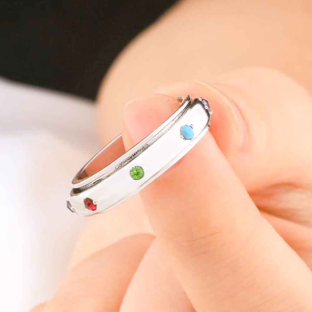 Gemstone Station Fidget Ring - Silver / 6