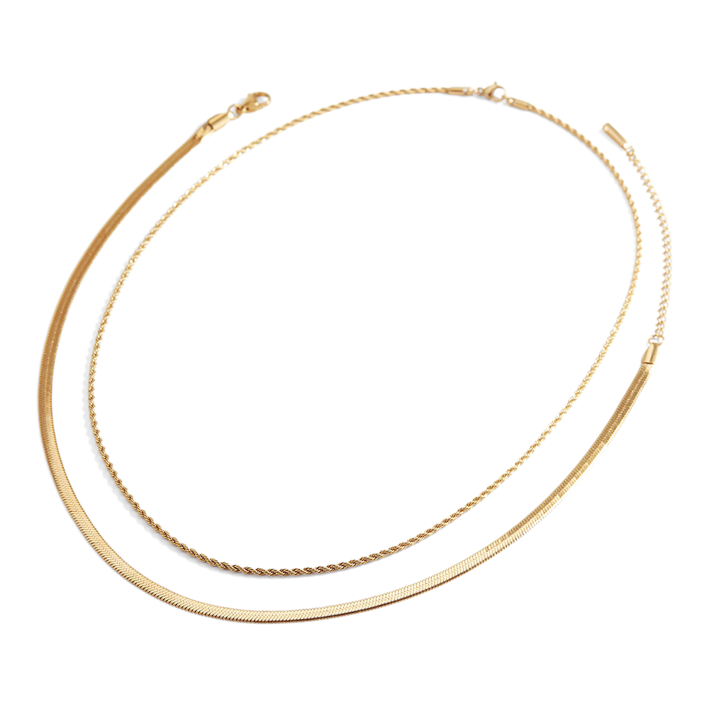 Herringbone + Rope Chain Set - 18k Gold Plated