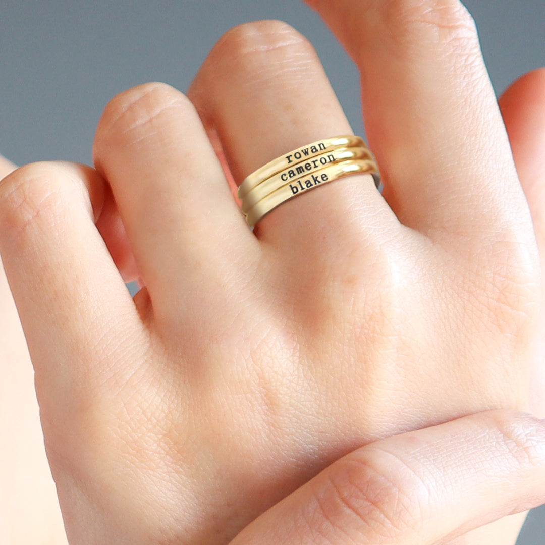 Tiny Stackable Name Ring Mint & Lily