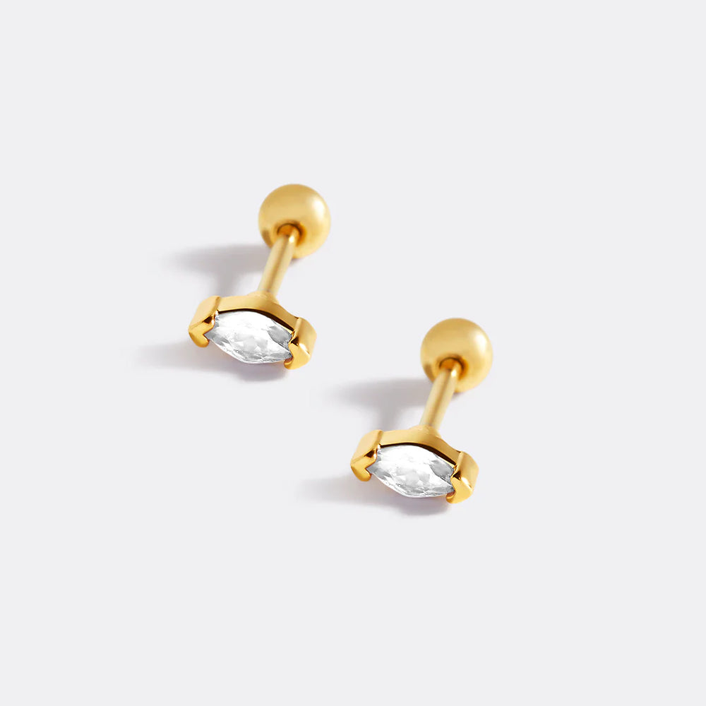 Marquis Gemstone Sleeper Stud Earrings - Gold / Clear